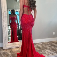 Charming Straps Red Satin Long Mermaid Prom Dresses with Beading,PD230907 - Thumbnail 1
