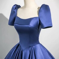 Blue Satin Long Formal Evening Dresses - Thumbnail 4