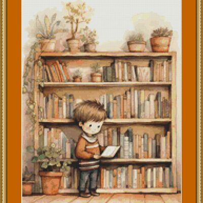At the bookcase cross stitch pattern