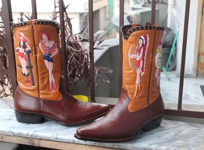 Crafted Leather Classic Dress Shoes Brown Leather Women Fashion Ankle Cowboy Pointed Toe Boot 