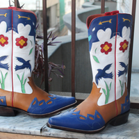 Crafted Leather Classic Dress Shoes Tri- Tone Leather Fashion Ankle Cowboy Pointed Toe Boot  - Thumbnail 1