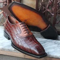 Crafted Leather Handmade Men Brown Crocodile/Alligator Leather Dress Shoes - Thumbnail 2