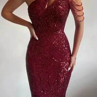 Elegant One Shoulder Beautiful Sequins Evening Gown - Thumbnail 2