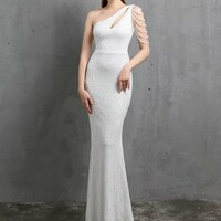 Elegant One Shoulder Beautiful Sequins Evening Gown - Thumbnail 4