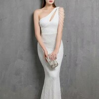 Elegant One Shoulder Beautiful Sequins Evening Gown - Thumbnail 6