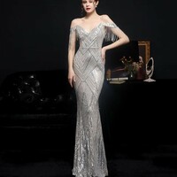 Off Shoulder Luxury Mermaid Evening Dress  - Thumbnail 4