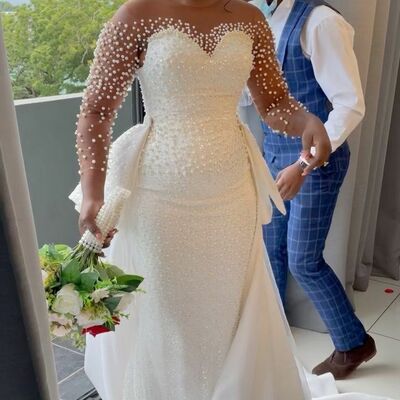 Elegant mermaid beading african girls wedding dress bridal gowns