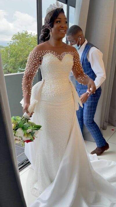 Elegant Mermaid Beading African Girls Wedding Dress Bridal Gowns