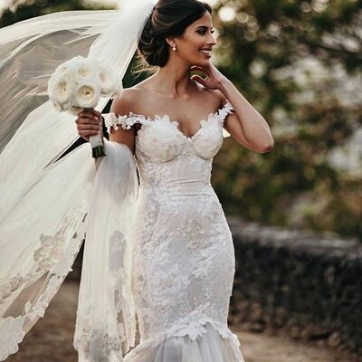 Elegant beach boho mermaid lace wedding dress bridal gowns