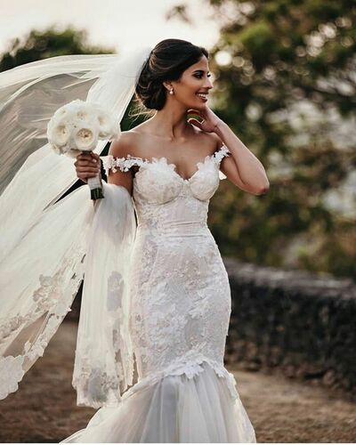 Elegant Beach Boho Mermaid Lace Wedding Dress Bridal Gowns