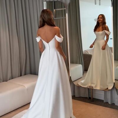 Elegant beach boho off the shoulder wedding dress bridal gowns