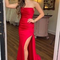 Charming Strapless Teal Lace-Up long Mermaid Prom Dress with Slit,PD230910 - Thumbnail 2