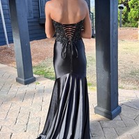 Charming Sweetheart Elastic Satin Black Sequins Mermaid Prom Dress with Slit,PD230911 - Thumbnail 1