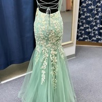 Charming V Neck Sage Green Lace Mermaid Prom Dress with Appliques,PD230912 - Thumbnail 1