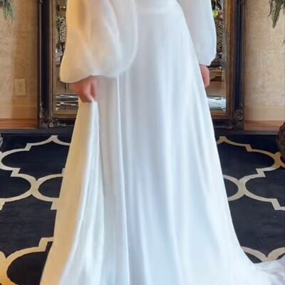 Elegant a line long sleeve beach boho wedding dress bridal gowns