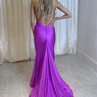 Charming Purple Halter Backless Elastic Satin Long Mermaid Formal Dress,PD230927 - Thumbnail 1