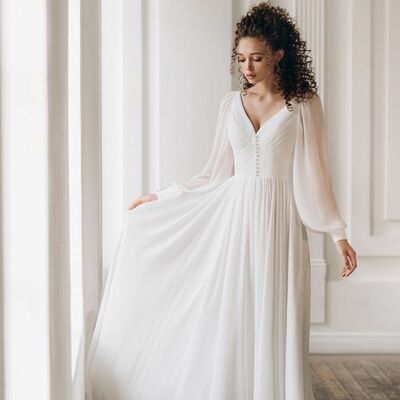 Elegant a line long sleeve beach boho wedding dress bridal gowns