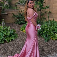 Charming V Neck Pink Elastic Satin Long Mermaid Prom Dress,PD230928 - Thumbnail 3