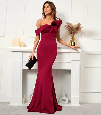 Elegant Off Shoulder Ruffles Long Mermaid Dress