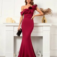 Elegant Off Shoulder Ruffles Long Mermaid Dress - Thumbnail 2