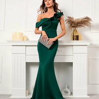 Elegant Off Shoulder Ruffles Long Mermaid Dress - Thumbnail 4