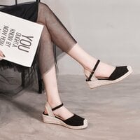 New round toe hollow sandals women's platform wedge sandals - Thumbnail 3