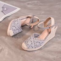 New round toe hollow sandals women's platform wedge sandals - Thumbnail 3