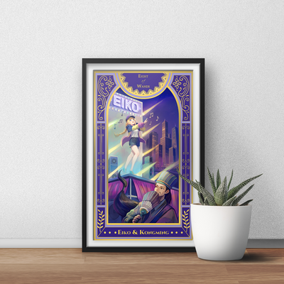 Eiko & Kongming Art Print | Gold Metallic Ya Boy Kongming! Painting | Isekai Tarot Collector Print 