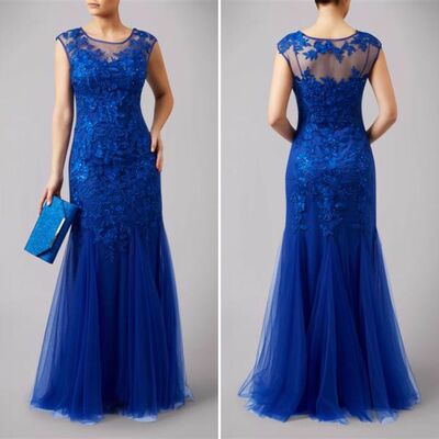 Elegant mother of the bride/groom dress royal blue lace evening formal prom dress