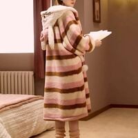 Cute Bunny Ear Striped Hoodie Flannel Nightgown Nightwear  - Thumbnail 7