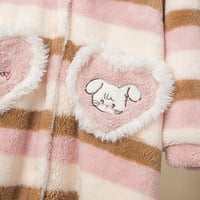 Cute Bunny Ear Striped Hoodie Flannel Nightgown Nightwear  - Thumbnail 5