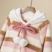 Cute Bunny Ear Striped Hoodie Flannel Nightgown Nightwear  - Thumbnail 6