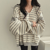 Korean Fashion Stripes Hoodie Pullover Sweater - Thumbnail 2