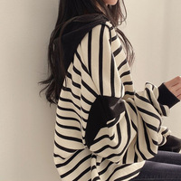 Korean Fashion Stripes Hoodie Pullover Sweater - Thumbnail 7