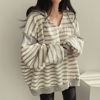 Korean Fashion Stripes Hoodie Pullover Sweater - Thumbnail 1