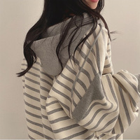Korean Fashion Stripes Hoodie Pullover Sweater - Thumbnail 3
