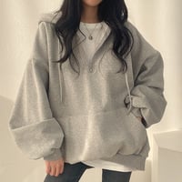 Korean Fashion Solid Color Hoodie Pullover Sweater - Thumbnail 4