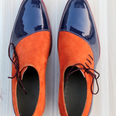 Crafted leather classic blue patent suede leather side laces dress shoes - Thumbnail 3