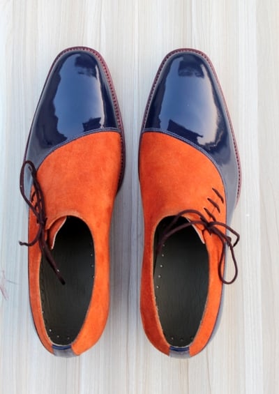 Crafted Leather Classic Blue Patent Suede Leather Side Laces Dress Shoes