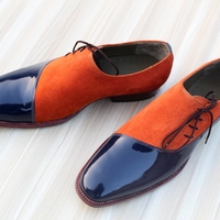 Crafted Leather Classic Blue Patent Suede Leather Side Laces Dress Shoes - Thumbnail 1
