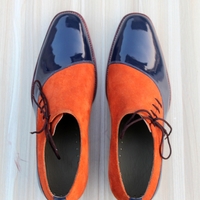 Crafted Leather Classic Blue Patent Suede Leather Side Laces Dress Shoes - Thumbnail 2