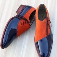 Crafted Leather Classic Blue Patent Suede Leather Side Laces Dress Shoes - Thumbnail 3