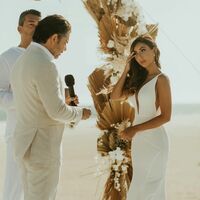 Sheath Satin Wedding Dress, Deep V-neck Wedding Dress, Open Back Wedding Gown - Thumbnail 3