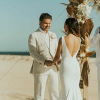 Sheath Satin Wedding Dress, Deep V-neck Wedding Dress, Open Back Wedding Gown - Thumbnail 4