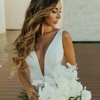 Sheath Satin Wedding Dress, Deep V-neck Wedding Dress, Open Back Wedding Gown - Thumbnail 5