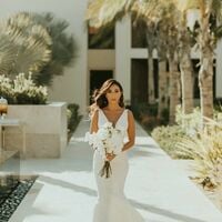 Sheath Satin Wedding Dress, Deep V-neck Wedding Dress, Open Back Wedding Gown - Thumbnail 6