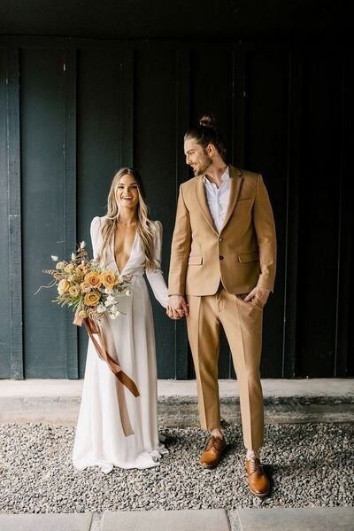 A-line Sexy Wedding Dress, Deep V-neck Wedding Dress Wedding Gown