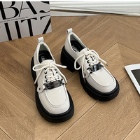 Retro Chunky Heeled Leather Shoes - Thumbnail 6