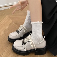 Retro Chunky Heeled Leather Shoes - Thumbnail 2