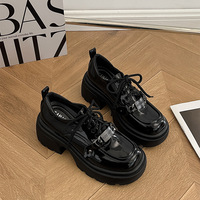 Retro Chunky Heeled Leather Shoes - Thumbnail 5